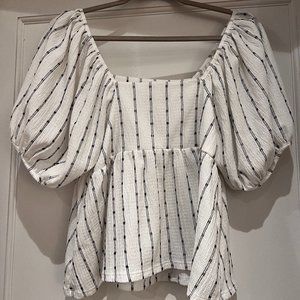 Madewell Size Small Peasant Top | White with Black Embroidery